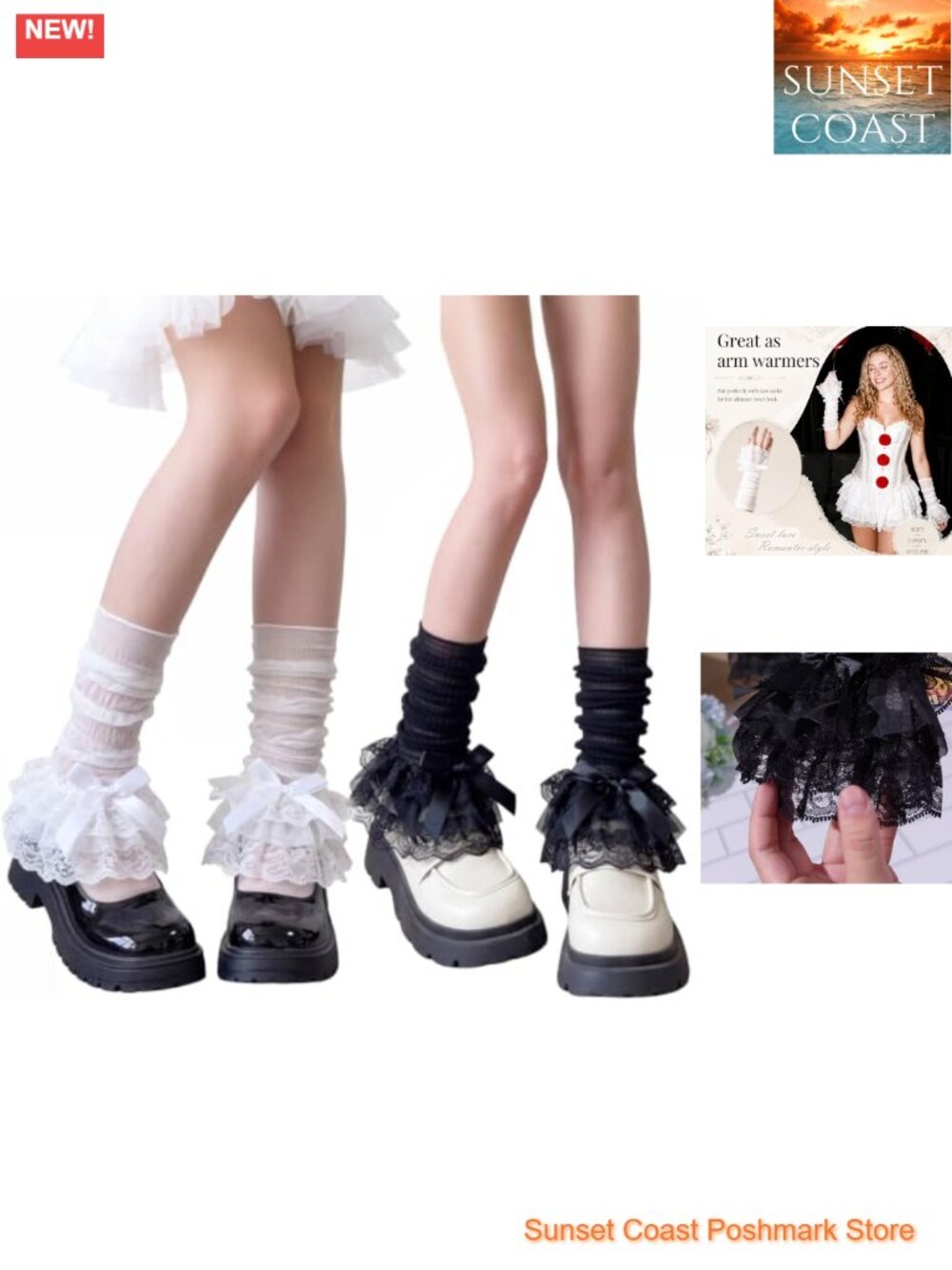Lace Ruffle Leg Warmers Mesh Knee High Socks Balletcore Kawaii Cosplay